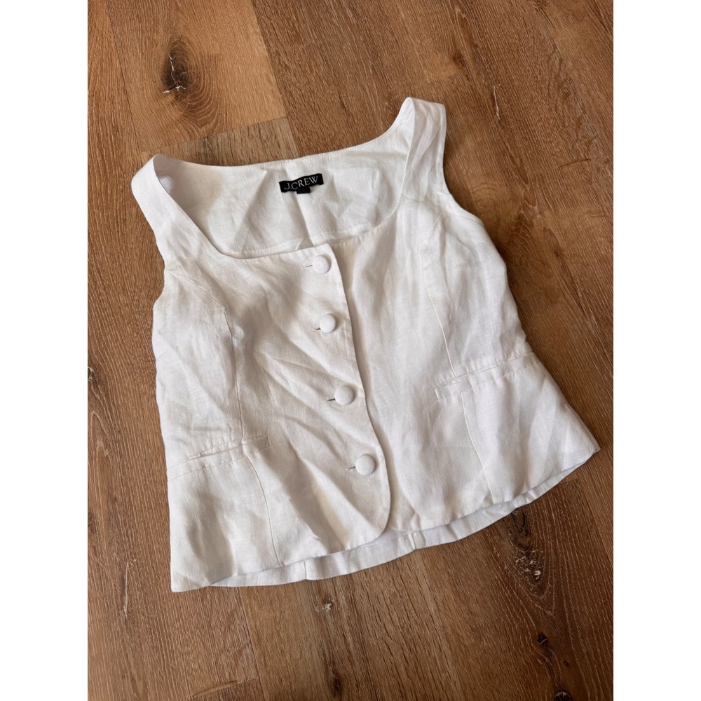 J.Crew White 100% Linen Button Front Vest Top Square Neck Size 6